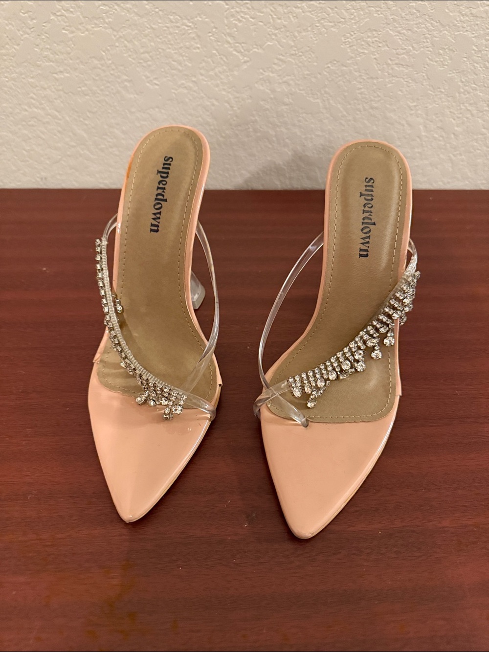 Superdown Nude Patent Clear Strap Heeled Sandals with Crystal Fringe - Picture 3 of 7